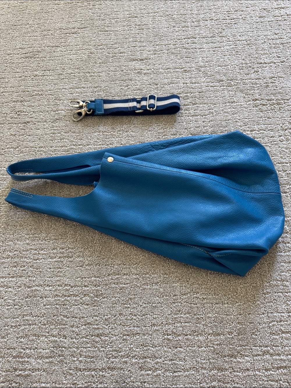DIMONI Blue Pebbled Leather Tote Bag w/ Pouch & Adjustable Strap